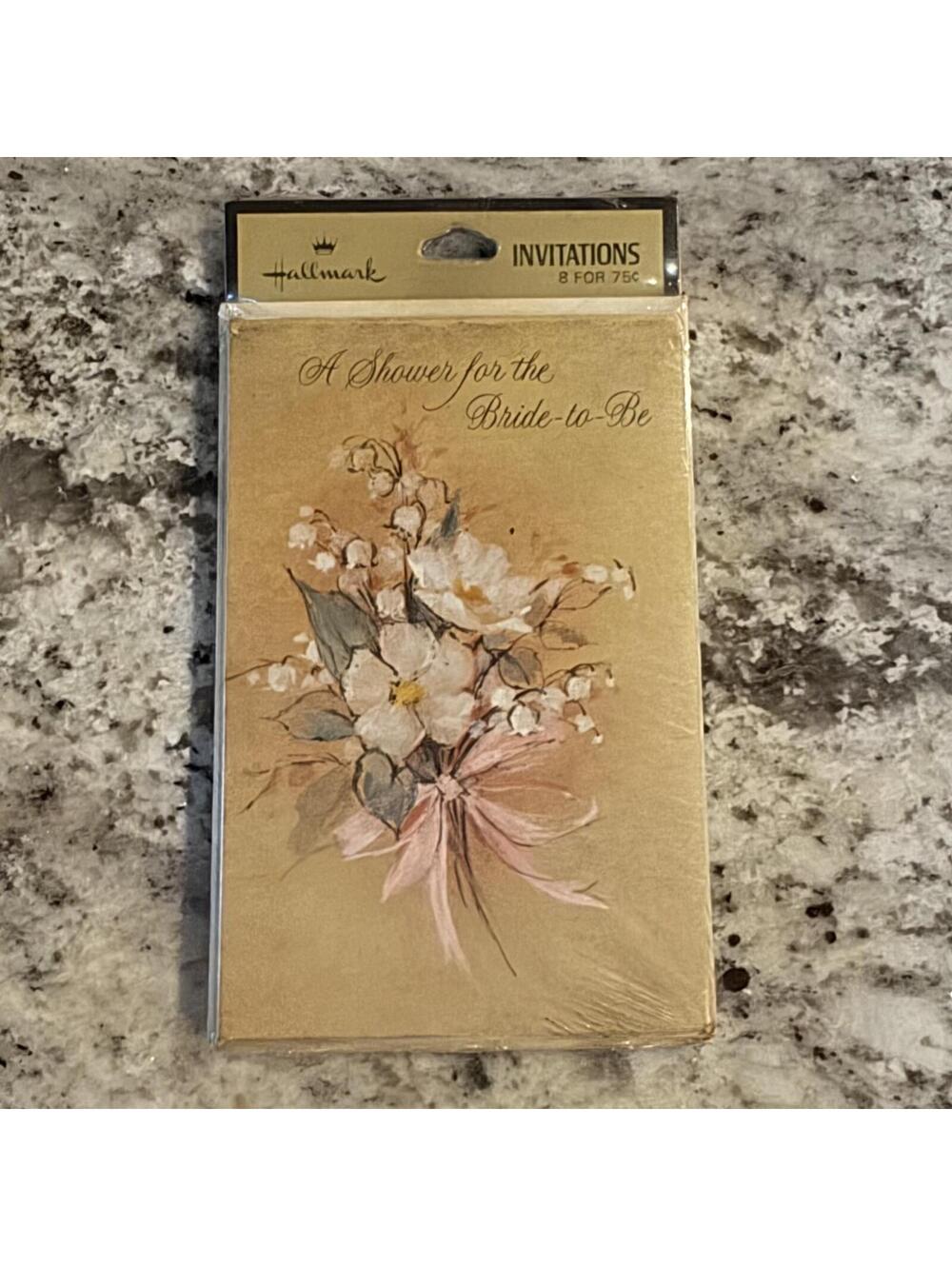 Vtg 70s Hallmark Bridal Shower Invitations 8 Pack Sealed NOS Floral MCM Retro‎